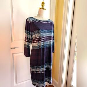 Banana Republic L Geometric Knit Tunic Dress 3/4 Sleeve Purple/Green/Teal NWOT